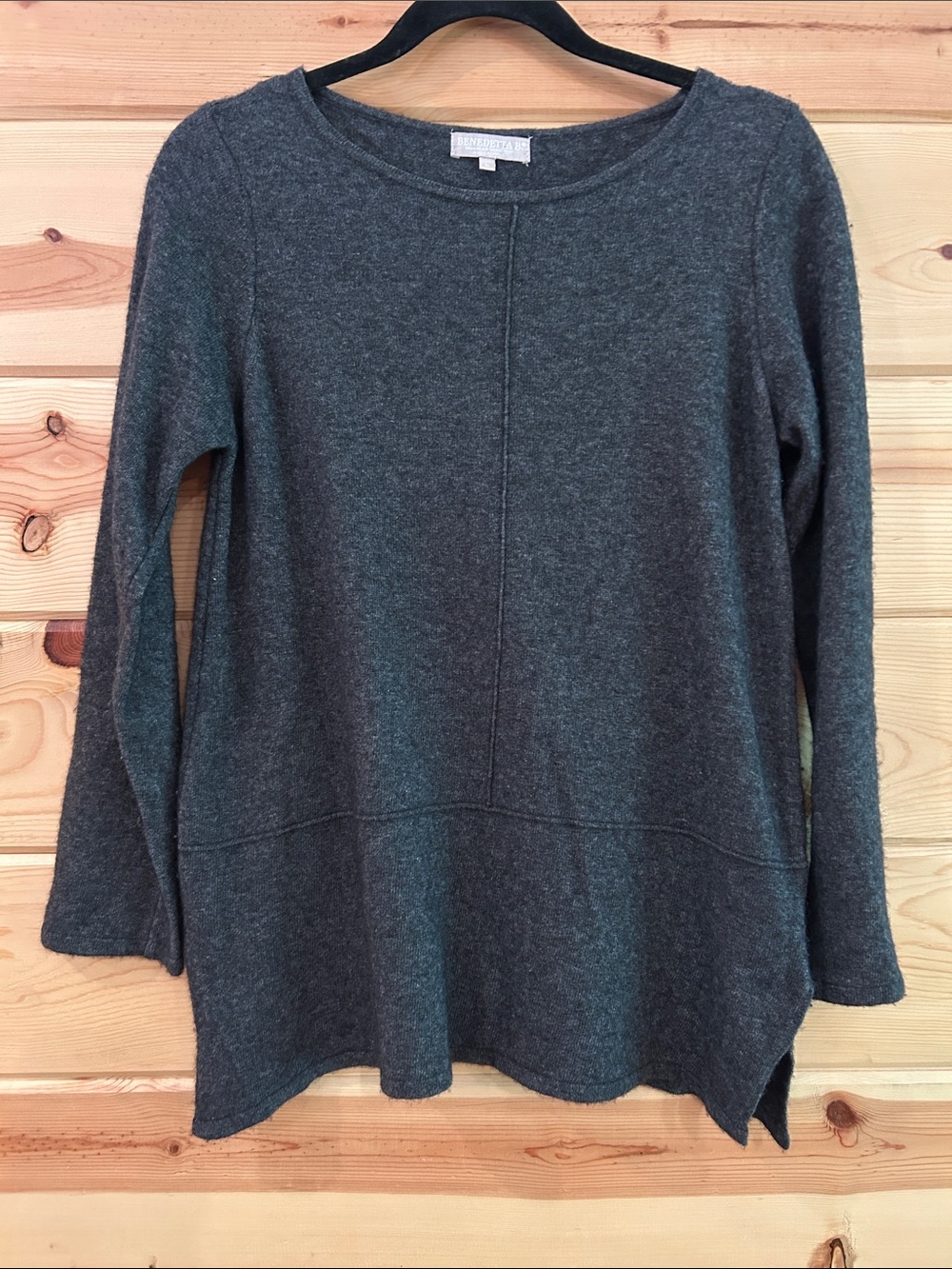 Merino Wool/Cashmere Blend Made in Italy Charcoal Grey Sweater, Size L